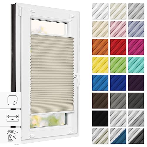 Estika® Plissee zum kleben 100 cm x 230 cm - Beige - Plissee ohne Bohren, Plissee kleben, Rollos für Fenster ohne Bohren, Jalousien Fenster für innen, Raffrollo, Fenster plissee von Estika