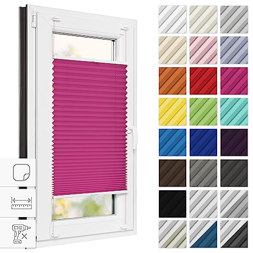 Estika® Plissee zum kleben 105 cm x 120 cm - Himbeere - Plissee ohne Bohren, Plissee kleben, Rollos für Fenster ohne Bohren, Jalousien Fenster für innen, Raffrollo, Fenster plissee von Estika