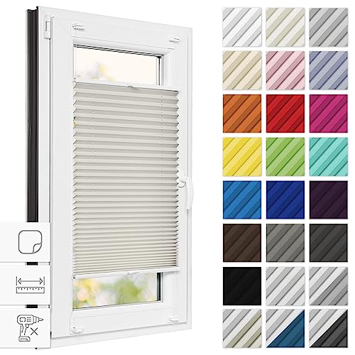 Estika® Plissee zum kleben 110 cm x 100 cm - Grau - Plissee ohne Bohren, Plissee kleben, Rollos für Fenster ohne Bohren, Jalousien Fenster für innen, Raffrollo, Fenster plissee von Estika