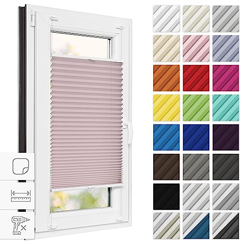 Estika® Plissee zum kleben 110 cm x 120 cm - Rosa - Plissee ohne Bohren, Plissee kleben, Rollos für Fenster ohne Bohren, Jalousien Fenster für innen, Raffrollo, Fenster plissee von Estika