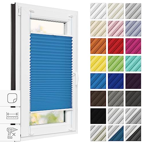 Estika® Plissee zum kleben 115 cm x 80 cm - Blau - Plissee ohne Bohren, Plissee kleben, Rollos für Fenster ohne Bohren, Jalousien Fenster für innen, Raffrollo, Fenster plissee von Estika