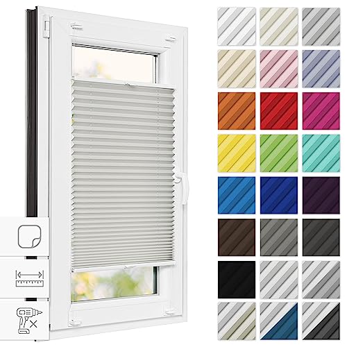 Estika® Plissee zum kleben 125 cm x 100 cm - Perle - Plissee ohne Bohren, Plissee kleben, Rollos für Fenster ohne Bohren, Jalousien Fenster für innen, Raffrollo, Fenster plissee von Estika