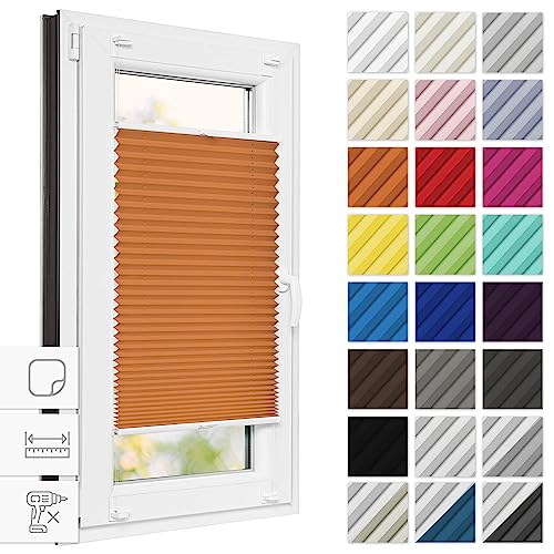 Estika® Plissee zum kleben 40 cm x 120 cm - Orange - Plissee ohne Bohren, Plissee kleben, Rollos für Fenster ohne Bohren, Jalousien Fenster für innen, Raffrollo, Fenster plissee von Estika