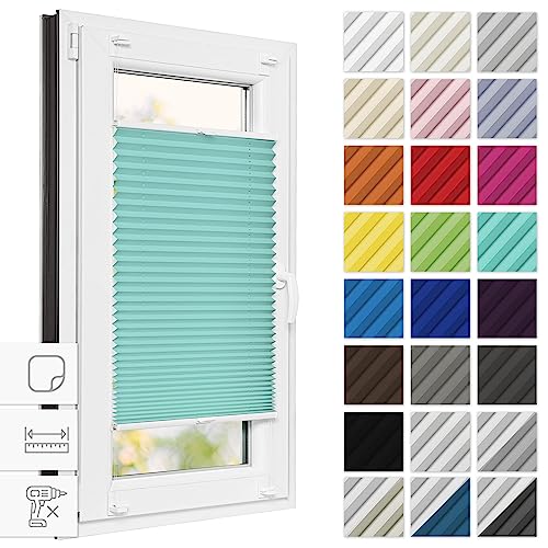 Estika® Plissee zum kleben 45 cm x 80 cm - Türkis - Plissee ohne Bohren, Plissee kleben, Rollos für Fenster ohne Bohren, Jalousien Fenster für innen, Raffrollo, Fenster plissee von Estika