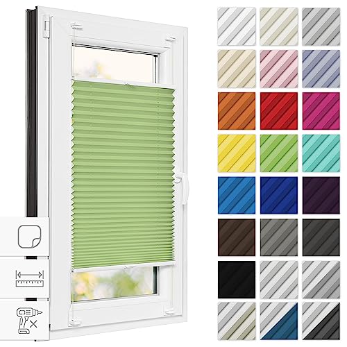 Estika® Plissee zum kleben 50 cm x 200 cm - Pistazien - Plissee ohne Bohren, Plissee kleben, Rollos für Fenster ohne Bohren, Jalousien Fenster für innen, Raffrollo, Fenster plissee von Estika