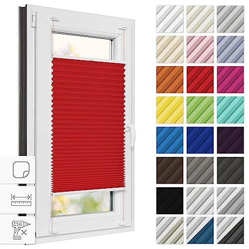 Estika® Plissee zum kleben 65 cm x 120 cm - Rot - Plissee ohne Bohren, Plissee kleben, Rollos für Fenster ohne Bohren, Jalousien Fenster für innen, Raffrollo, Fenster plissee von Estika