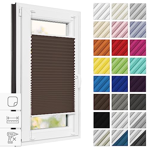 Estika® Plissee zum kleben 70 cm x 180 cm - Schokolade - Plissee ohne Bohren, Plissee kleben, Rollos für Fenster ohne Bohren, Jalousien Fenster für innen, Raffrollo, Fenster plissee von Estika