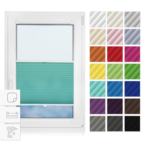 Estika Plissee zum kleben 80 cm x 200 cm - Türkis - Plissee kleben, Plissee ohne Bohren, Rollos für Fenster ohne Bohren, Jalousien Fenster für innen, Fenster plissee von Estika