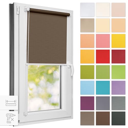 Estika® Rollo für Fenster ohne Bohren - 100cm x 120cm - Nussbaum - 25 Stoff Farben, Klemmfix Montage, Fenster rollos für innen, Sichtschutz für Fenster und balkontür (100 cm Stoffbreite) von Estika