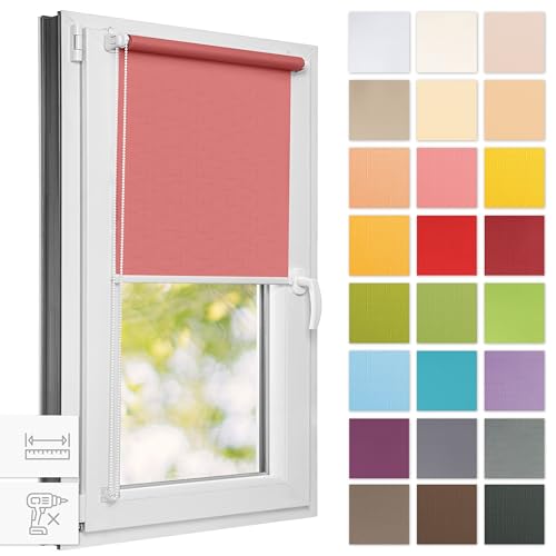 Estika® Rollo für Fenster ohne Bohren - 100cm x 120cm - Rosa - 25 Stoff Farben, Klemmfix Montage, Fenster rollos für innen, Sichtschutz für Fenster und balkontür (100 cm Stoffbreite) von Estika