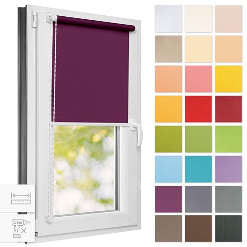 Estika® Rollo für Fenster ohne Bohren - 100cm x 150cm - Violett - 25 Stoff Farben, Klemmfix Montage, Fenster rollos für innen, Sichtschutz für Fenster und balkontür (100 cm Stoffbreite) von Estika