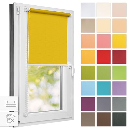 Estika® Rollo für Fenster ohne Bohren - 105cm x 120cm - Zitrone - 25 Stoff Farben, Klemmfix Montage, Fenster rollos für innen, Sichtschutz für Fenster und balkontür (105 cm Stoffbreite) von Estika