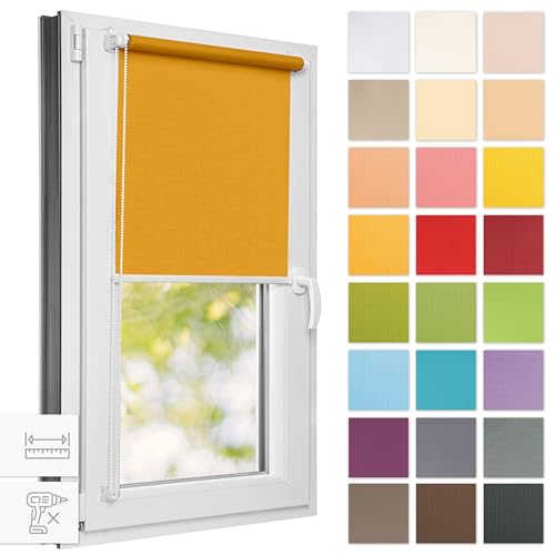 Estika® Rollo für Fenster ohne Bohren - 105cm x 150cm - Gold - 25 Stoff Farben, Klemmfix Montage, Fenster rollos für innen, Sichtschutz für Fenster und balkontür (105 cm Stoffbreite) von Estika