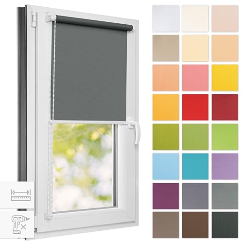 Estika® Rollo für Fenster ohne Bohren - 105cm x 220cm - Grau 1-25 Stoff Farben, Klemmfix Montage, Fenster rollos für innen, Sichtschutz für Fenster und balkontür (105 cm Stoffbreite) von Estika