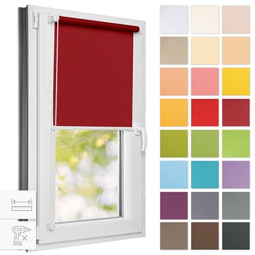 Estika® Rollo für Fenster ohne Bohren - 110cm x 120cm - Dunkelrot - 25 Stoff Farben, Klemmfix Montage, Fenster rollos für innen, Sichtschutz für Fenster und balkontür (110 cm Stoffbreite) von Estika