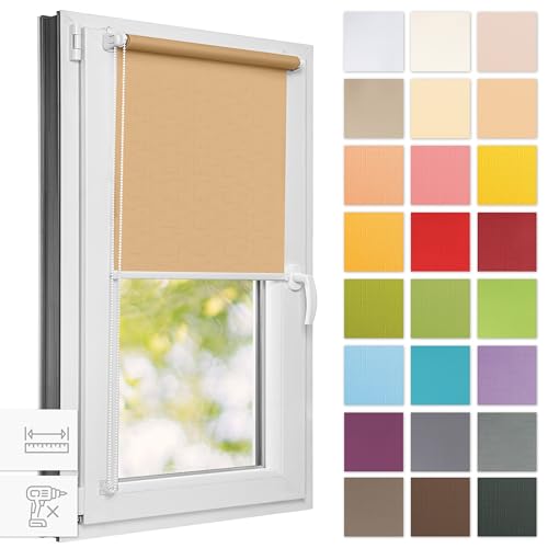 Estika® Rollo für Fenster ohne Bohren - 110cm x 220cm - Beige - 25 Stoff Farben, Klemmfix Montage, Fenster rollos für innen, Sichtschutz für Fenster und balkontür (110 cm Stoffbreite) von Estika