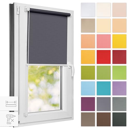 Estika® Rollo für Fenster ohne Bohren - 115cm x 120cm - Grau 2-25 Stoff Farben, Klemmfix Montage, Fenster rollos für innen, Sichtschutz für Fenster und balkontür (115 cm Stoffbreite) von Estika