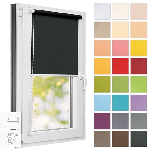 Estika® Rollo für Fenster ohne Bohren - 115cm x 150cm - Dunkelgrau - 25 Stoff Farben, Klemmfix Montage, Fenster rollos für innen, Sichtschutz für Fenster und balkontür (115 cm Stoffbreite) von Estika