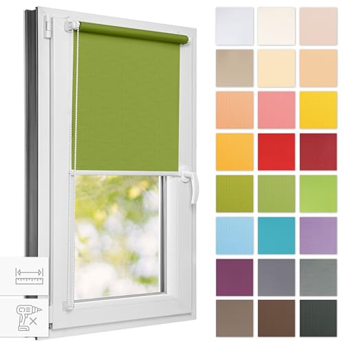 Estika® Rollo für Fenster ohne Bohren - 120cm x 150cm - Frühlingsgrün 1-25 Stoff Farben, Klemmfix Montage, Fenster rollos für innen, Sichtschutz für Fenster und balkontür (120 cm Stoffbreite) von Estika