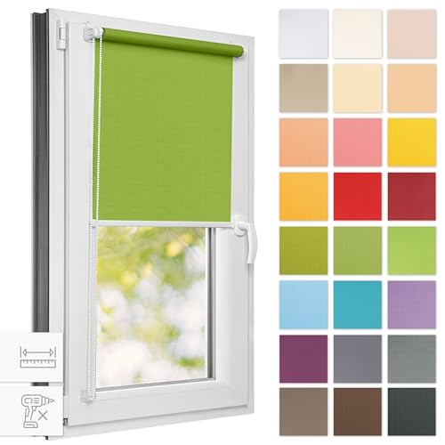 Estika® Rollo für Fenster ohne Bohren - 120cm x 150cm - Frühlingsgrün 2-25 Stoff Farben, Klemmfix Montage, Fenster rollos für innen, Sichtschutz für Fenster und balkontür (120 cm Stoffbreite) von Estika