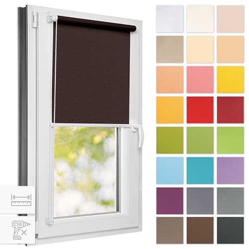 Estika® Rollo für Fenster ohne Bohren - 130cm x 150cm - Palisander - 25 Stoff Farben, Klemmfix Montage, Fenster rollos für innen, Sichtschutz für Fenster und balkontür (130 cm Stoffbreite) von Estika