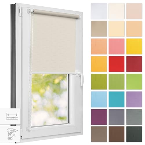 Estika® Rollo für Fenster ohne Bohren - 145cm x 220cm - Perle - 25 Stoff Farben, Klemmfix Montage, Fenster rollos für innen, Sichtschutz für Fenster und balkontür (145 cm Stoffbreite) von Estika