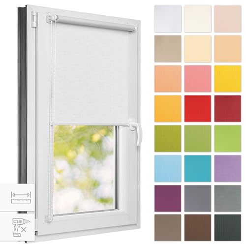 Estika® Rollo für Fenster ohne Bohren - 30cm x 120cm - Weiß - 25 Stoff Farben, Klemmfix Montage, Fenster rollos für innen, Sichtschutz für Fenster und balkontür (30 cm Stoffbreite) von Estika