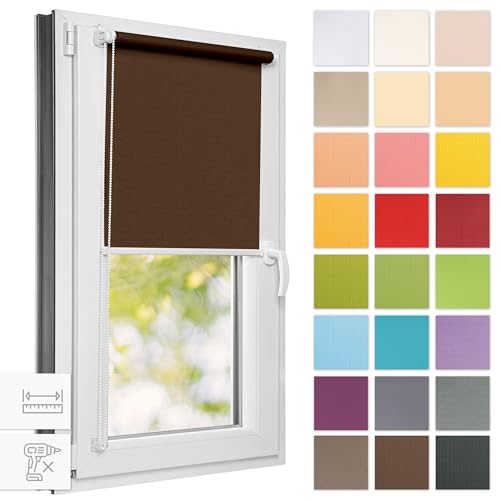 Estika® Rollo für Fenster ohne Bohren - 45cm x 120cm - Schokolade - 25 Stoff Farben, Klemmfix Montage, Fenster rollos für innen, Sichtschutz für Fenster und balkontür (45 cm Stoffbreite) von Estika