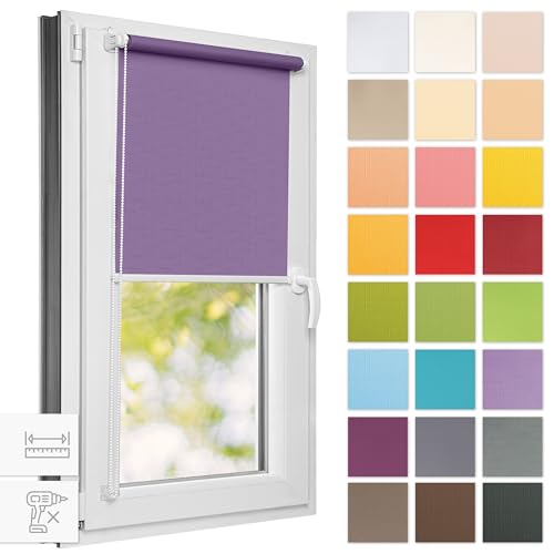 Estika® Rollo für Fenster ohne Bohren - 55cm x 150cm - Pastell Amethyst - 25 Stoff Farben, Klemmfix Montage, Fenster rollos für innen, Sichtschutz für Fenster und balkontür (55 cm Stoffbreite) von Estika