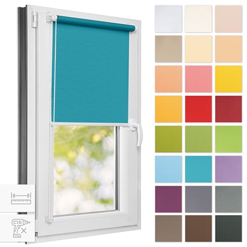 Estika® Rollo für Fenster ohne Bohren - 60cm x 150cm - Blaue Lagune - 25 Stoff Farben, Klemmfix Montage, Fenster rollos für innen, Sichtschutz für Fenster und balkontür (60 cm Stoffbreite) von Estika