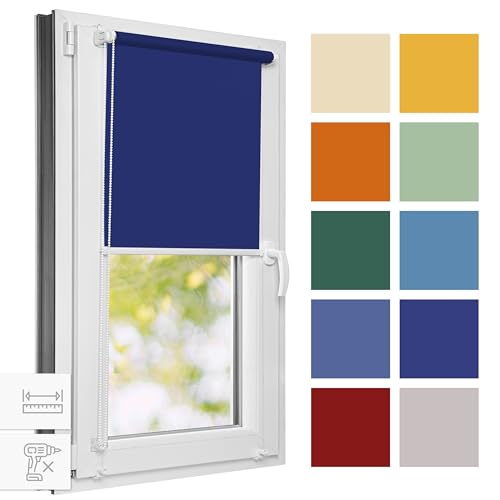 Estika® Rollo für Fenster ohne Bohren - 85 x 220 cm - Tiefes Blau -Sammlungsverkauf, Klemmfix Montage, Fenster rollos für innen, Sichtschutz für Fenster und balkontür (85 cm Stoffbreite) von Estika