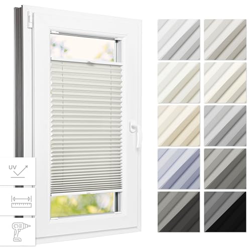 Estika® Thermo Plissee mit Bohren 105 cm x 150 cm - Perle - Rollos für Fenster mit Bohren, Jalousien Fenster für innen, Raffrollo, Fenster plissee von Estika