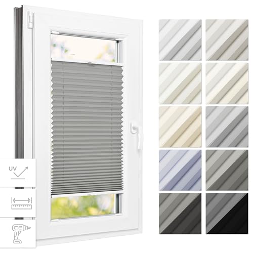 Estika® Thermo Plissee mit Bohren 105 cm x 80 cm - Dunkelgrau - Rollos für Fenster mit Bohren, Jalousien Fenster für innen, Raffrollo, Fenster plissee von Estika