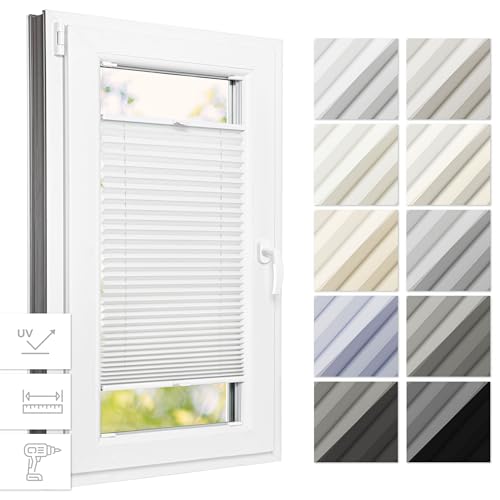 Estika® Thermo Plissee mit Bohren 110 cm x 100 cm - Weiß - Rollos für Fenster mit Bohren, Jalousien Fenster für innen, Raffrollo, Fenster plissee von Estika