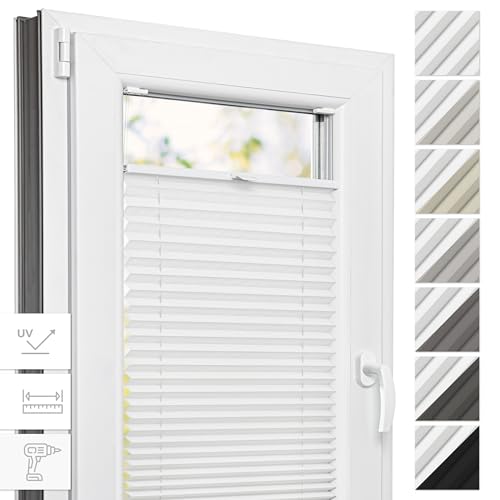 Estika® Thermo Plissee mit Bohren - 45 cm x 120 cm - Farbe: Weiß - Plissee Blickdicht, Fenster rollos für innen, Plissee Verdunklung, Rollos für Fenster von Estika