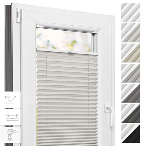 Estika® Thermo Plissee mit Bohren - 45 cm x 150 cm - Farbe: Beige - Plissee Blickdicht, Fenster rollos für innen, Plissee Verdunklung, Rollos für Fenster von Estika