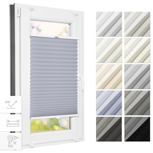 Estika® Thermo Plissee ohne Bohren 105 cm x 100 cm - Grau-violett - Bruchfeste Klemmhalter, Plissee klemmfix, Rollos für Fenster ohne Bohren, Jalousien Fenster für innen, Raffrollo, Fenster plissee von Estika