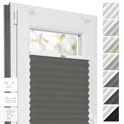 Estika Thermo Plissee ohne Bohren - 105 x 230 cm - Farbe: Anthrazit - Fensterrollos für innen, Plissee Verdunklung, Plissee Blickdicht, Rollos für Fenster ohne Bohren von Estika