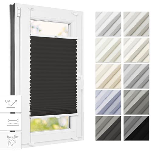 Estika® Thermo Plissee ohne Bohren 125 cm x 120 cm - Anthrazit - Bruchfeste Klemmhalter, Plissee klemmfix, Rollos für Fenster ohne Bohren, Jalousien Fenster für innen, Raffrollo, Fenster plissee von Estika