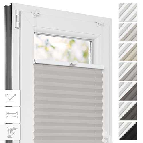 Estika® Thermo Plissee ohne Bohren - 60 x 100 cm - Farbe: Hellgrau - Fenster rollos für innen, Plissee Verdunklung, Plissee Blickdicht, Rollos für Fenster ohne Bohren von Estika