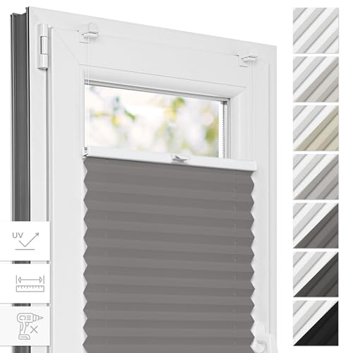 Estika® Thermo Plissee ohne Bohren - 60 x 150 cm - Farbe: Grau - Fenster rollos für innen, Plissee Verdunklung, Plissee Blickdicht, Rollos für Fenster ohne Bohren von Estika