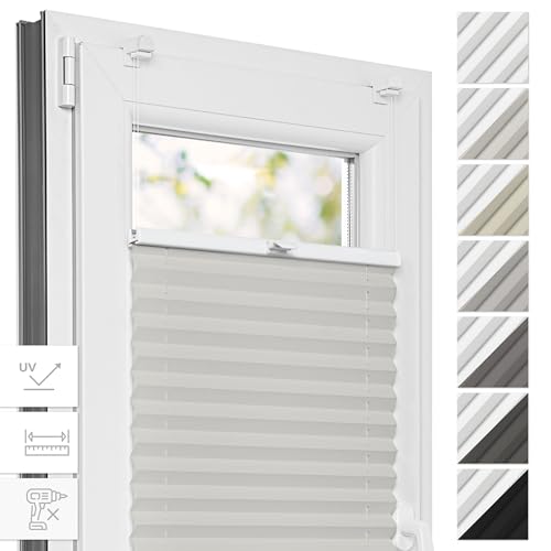 Estika® Thermo Plissee ohne Bohren - 70 x 200 cm - Farbe: Beige - Fenster rollos für innen, Plissee Verdunklung, Plissee Blickdicht, Rollos für Fenster ohne Bohren von Estika