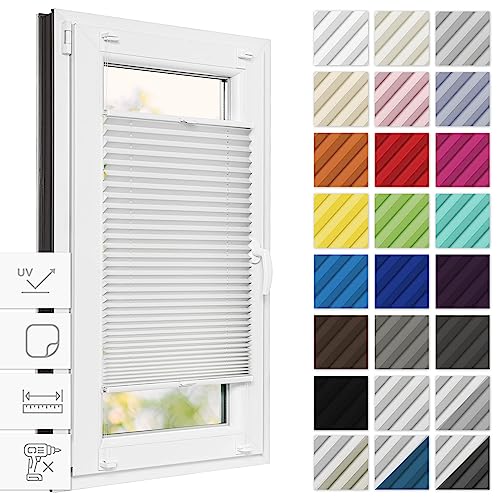 Estika Thermo Plissee zum kleben verdunkelung 40 cm x 230 cm - Blackout: Weiß-Weiß - Plissee kleben, Plissee ohne Bohren, Plisees ohne Bohren Blickdicht, Verdunklungsplissee von Estika