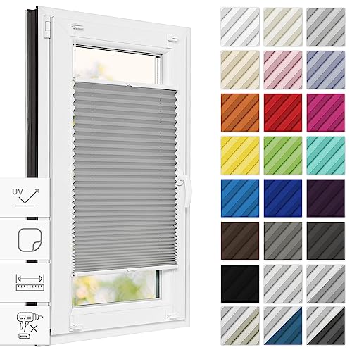 Estika® Thermo Plissee zum kleben verdunkelung 60 cm x 80 cm - Blackout: Silber-Weiß - Plissee kleben, Plissee ohne Bohren, Plisees ohne Bohren Blickdicht, Verdunklungsplissee von Estika