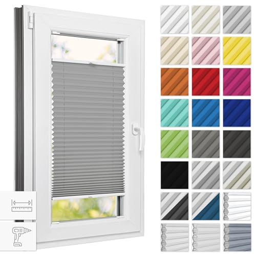 Estika® Thermo plissee mit Bohren verdunkelung 55 cm x 100 cm - Blackout: Silber-Weiß - Rollos für Fenster, Jalousien Fenster für innen, Raffrollo, Fenster plissee von Estika