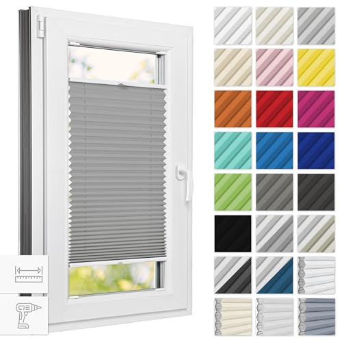 Estika® Thermo plissee mit Bohren verdunkelung 60 cm x 120 cm - Blackout: Silber-Weiß - Rollos für Fenster, Jalousien Fenster für innen, Raffrollo, Fenster plissee von Estika