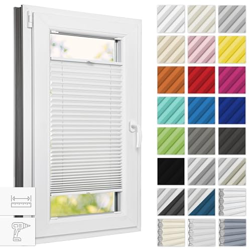 Estika® Thermo plissee mit Bohren verdunkelung 60 cm x 200 cm - Blackout: Weiß-Weiß - Rollos für Fenster, Jalousien Fenster für innen, Raffrollo, Fenster plissee von Estika