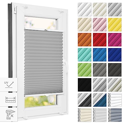 Estika® Thermo plissee ohne Bohren verdunkelung 115 cm x 150 cm - Blackout: Silber-Weiß - Bruchfeste Klemmhalter, Plisees ohne Bohren Blickdicht, Verdunklungsplissee, Plissee klemmfix von Estika