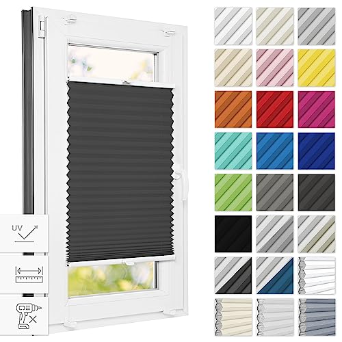 Estika® Thermo plissee ohne Bohren verdunkelung 40 cm x 50 cm - Blackout: Graphit-Weiß - Bruchfeste Klemmhalter, Plisees ohne Bohren Blickdicht, Verdunklungsplissee, Plissee klemmfix von Estika