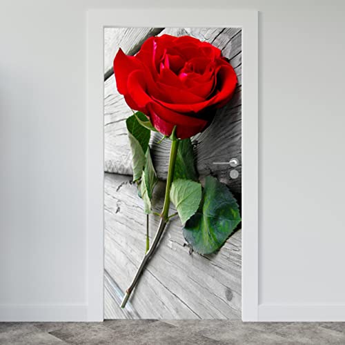 Estika® Türtapete selbstklebend - Rote Rose - 95x205 cm - Einem Bogen Türposter, Blumen Türaufkleber, Aufkleber PVC Folie, Klebefolie für türen, Tür tattoo, Modern decoration von Estika